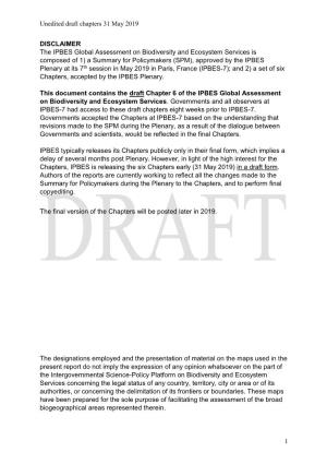 Unedited Draft Chapters 31 May 2019 1 DISCLAIMER the IPBES Global