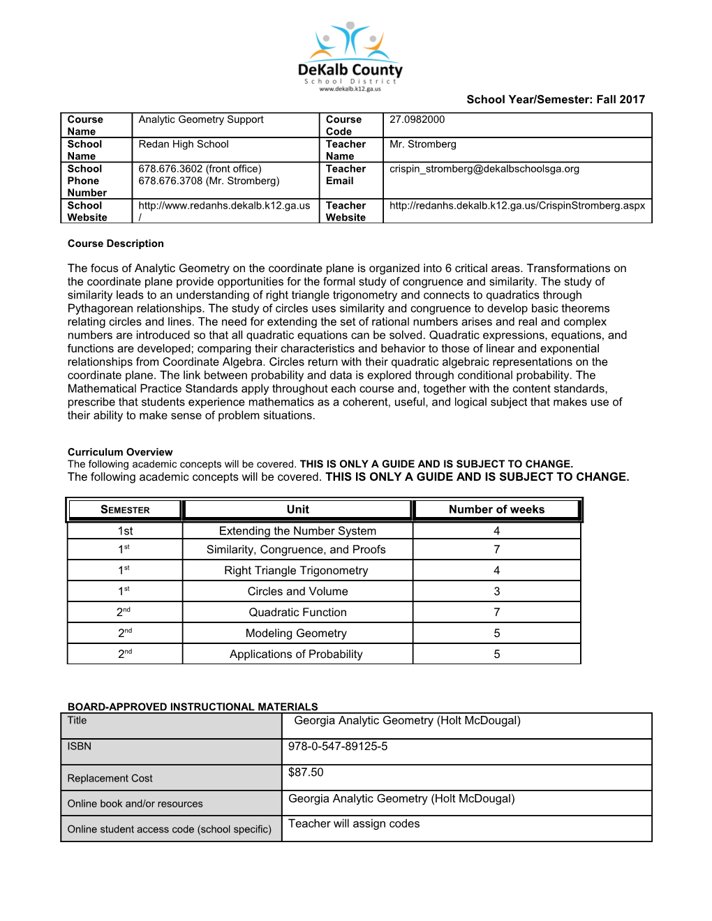 Sixth Grade Mathematics Syllabus