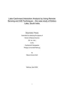 Lake Catchment Interaction Analysis by Using Remote Sensing and GIS Techniques – the Case Study of Kolleru Lake, South India
