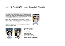 2011-12 Panini NBA Hoops Basketball Checklist