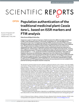 Population Authentication of the Traditional Medicinal Plant Cassia Tora L