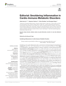 Smoldering Inflammation in Cardio-Immune-Metabolic Disorders