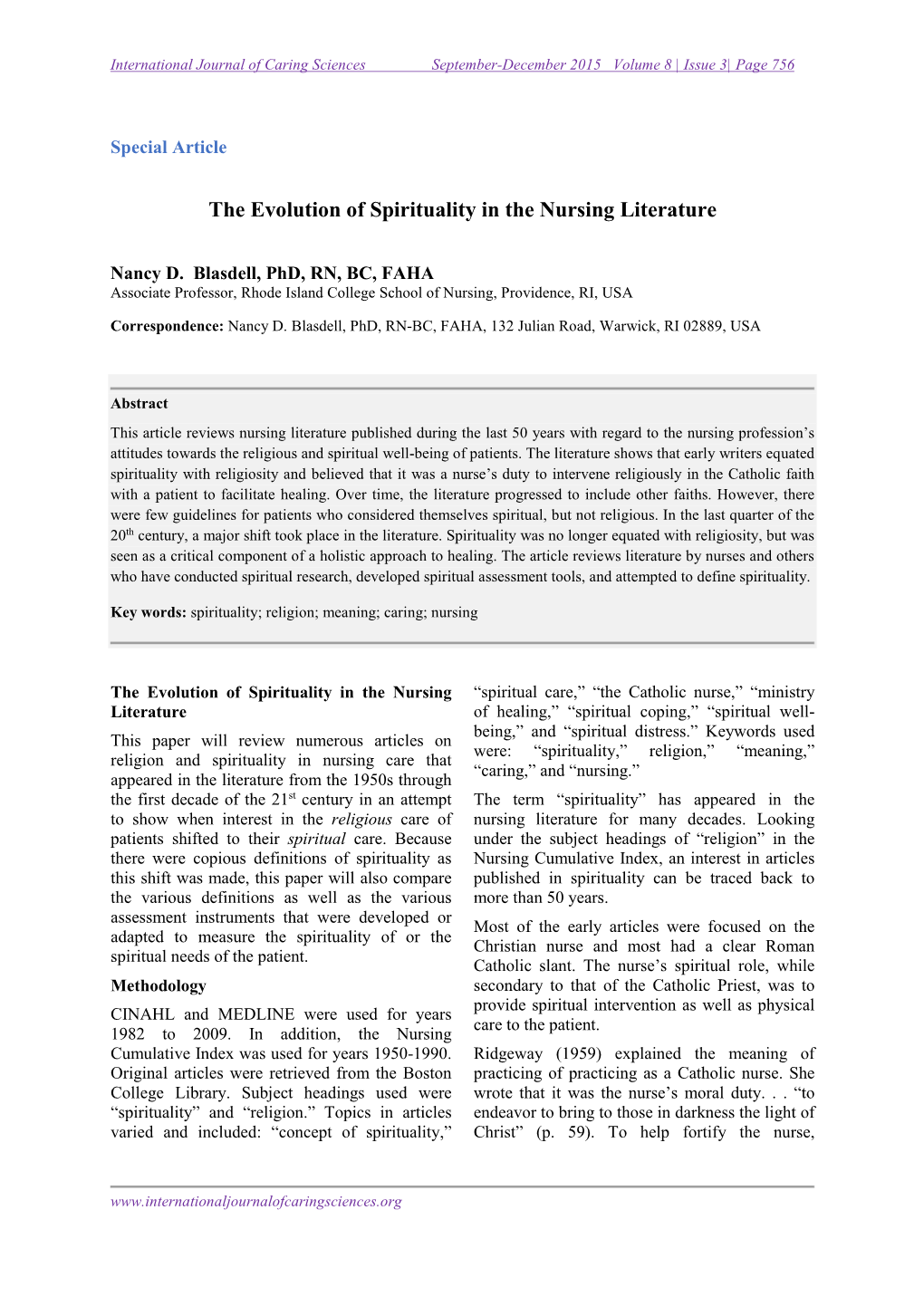 The Evolution of Spirituality in the Nursing Literature