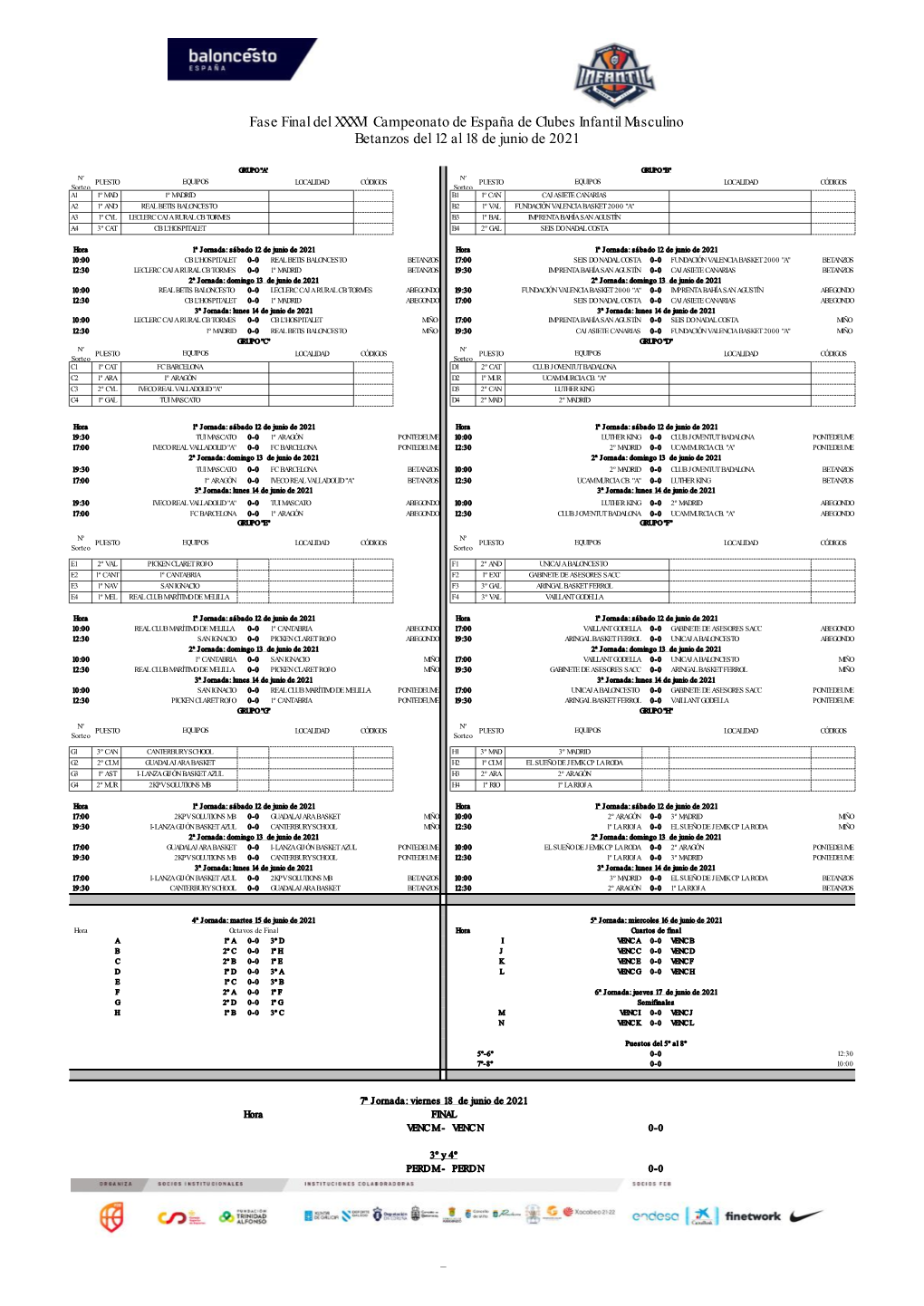 Fase Final Del XXXVI Campeonato De España De Clubes Infantil Masculino Betanzos Del 12 Al 18 De Junio De 2021