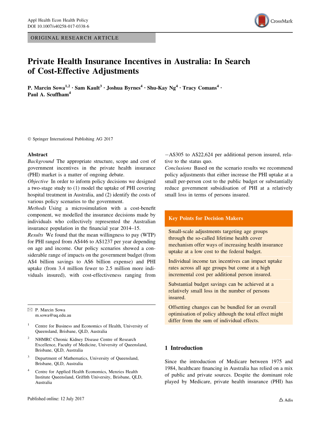 Private Health Insurance Incentives in Australia: in Search of Cost-Effective Adjustments