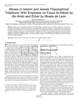 With Emphasis on Fusus Al-Hikam by Ibn Arabi and Zohar by Moses De