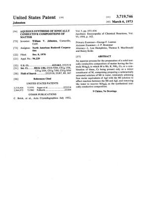 United States Patent (19) (11) 3,719,746 Johnston (45) March 6, 1973