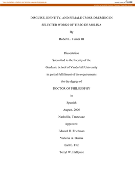 Disguise, Identity, and Cross-Dressing in the Works of Tirso De Molina