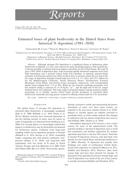 Estimated Losses of Plant Biodiversity in the United States from Historical N Deposition (1985–2010)