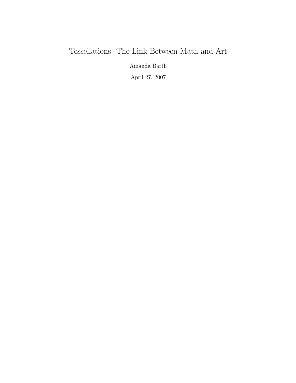 Tessellations: the Link Between Math and Art