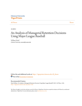 An Analysis of Managerial Retention Decisions Using Major League Baseball William Ward Clemson University, Waward@Csuniv.Edu