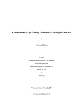Comprehensive Age-Friendly Community Planning Framework
