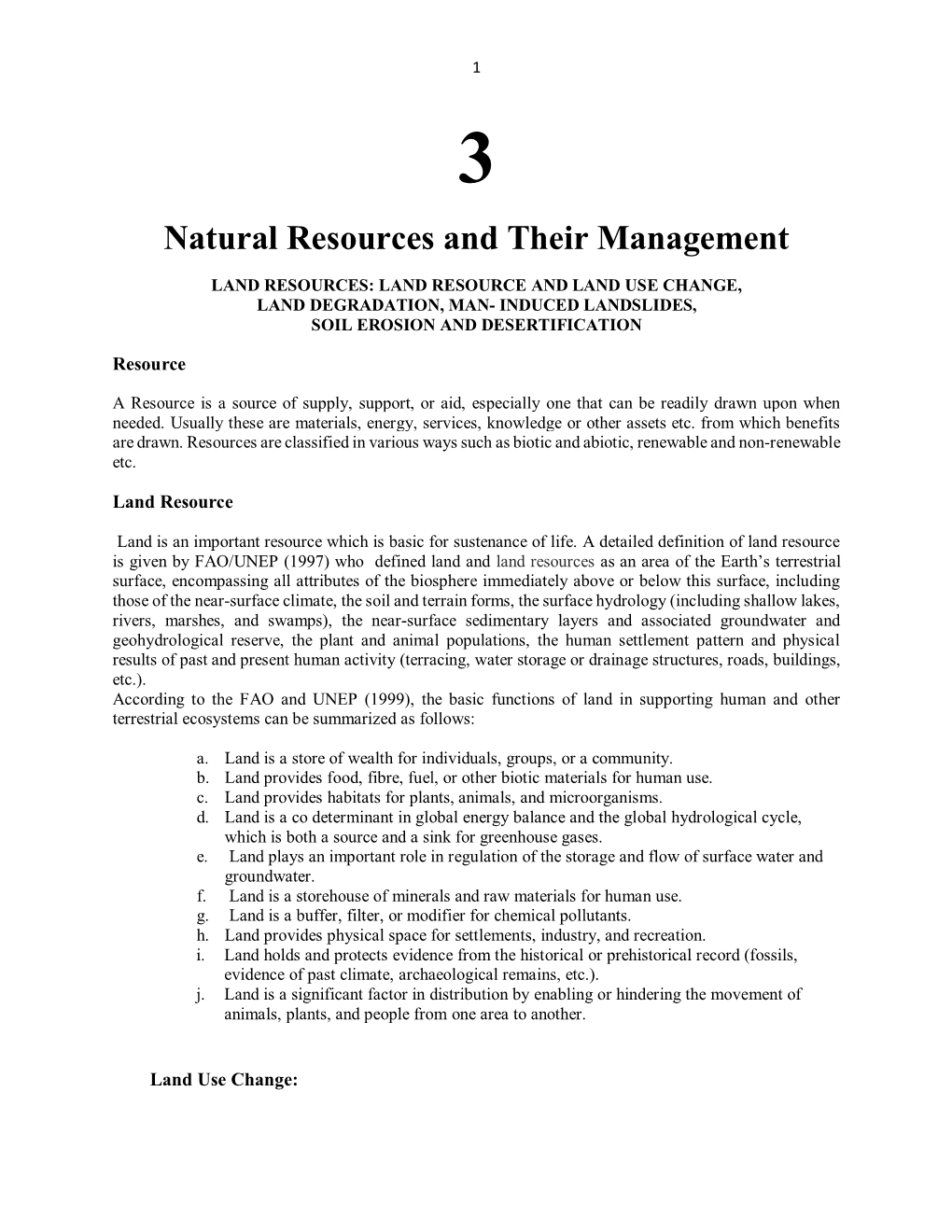 Natural Resources and Their Management