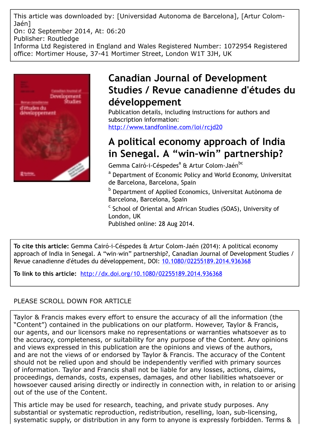 A Political Economy Approach of India in Senegal. A