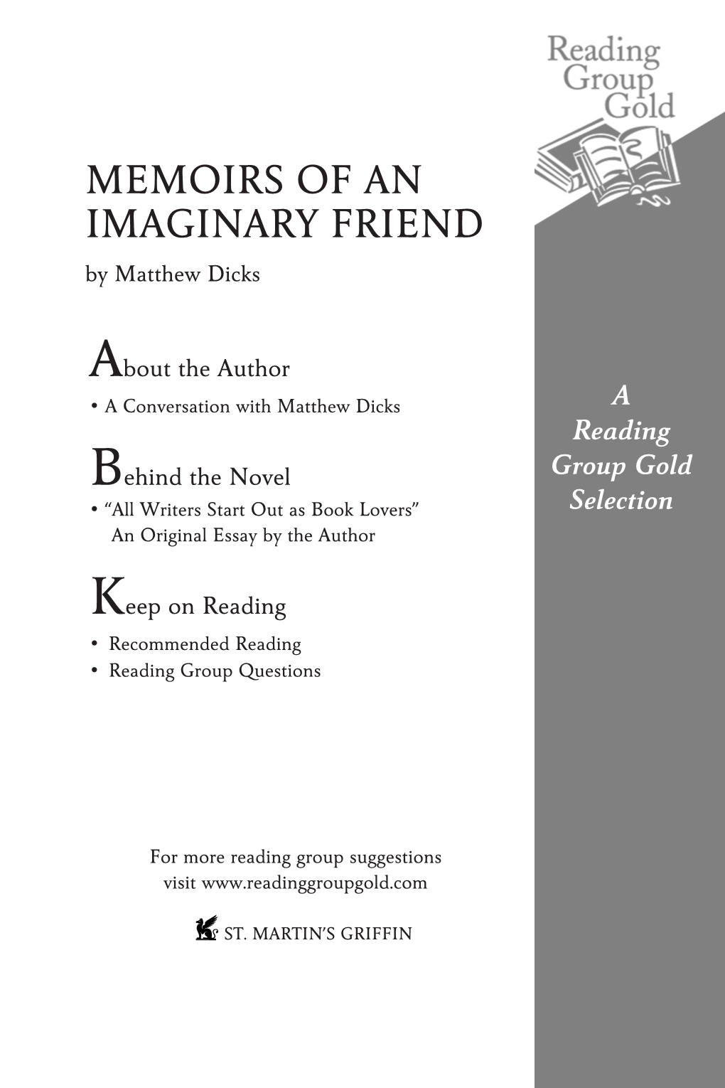 MEMOIRS of an IMAGINARY FRIEND by Matthew Dicks