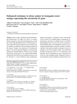 Enhanced Resistance to Citrus Canker in Transgenic Sweet Orange Expressing the Sarcotoxin IA Gene