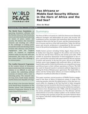 Pax Africana Or Middle East Security Alliance in the Horn of Africa and the Red Sea?
