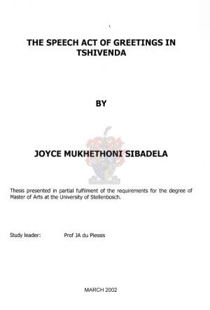 The Speech Act of Greetings in Tshivenda by Joyce Mukhethoni Sibadela