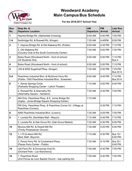 Woodward Academy Main Campus​​Bus Schedule