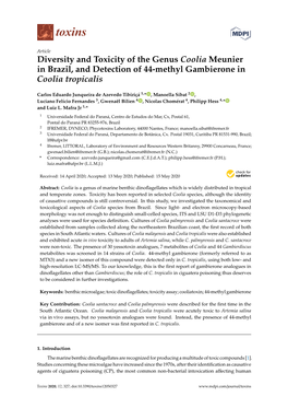 Diversity and Toxicity of the Genus Coolia Meunier in Brazil, and Detection of 44-Methyl Gambierone in Coolia Tropicalis