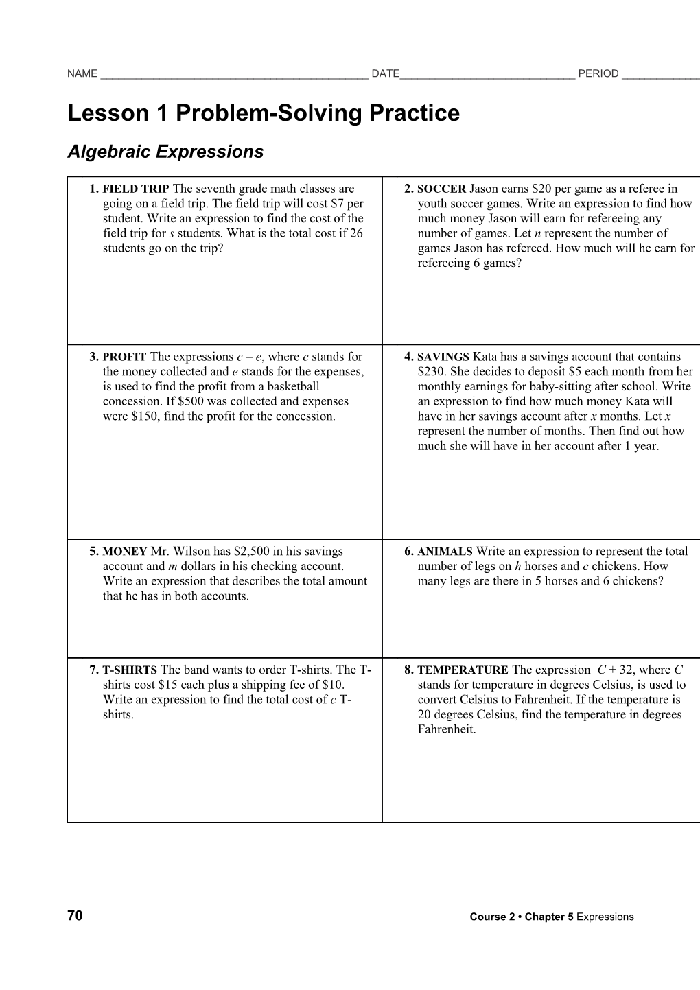 Lesson 1 Problem-Solving Practice