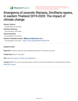 Emergence of Zoonotic Lariasis, Diro Laria Repens, in Eastern Thailand 2019-2020: the Impact of Climate Change