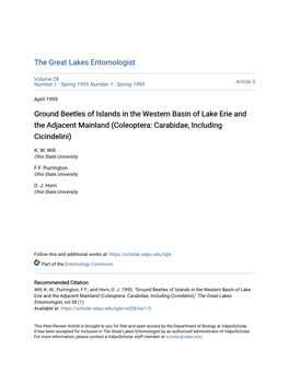 Ground Beetles of Islands in the Western Basin of Lake Erie and the Adjacent Mainland (Coleoptera: Carabidae, Including Cicindelini)