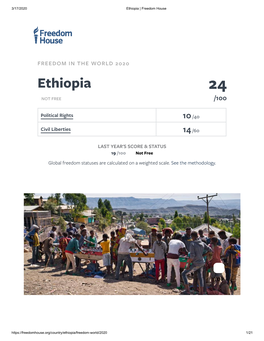 FREEDOM in the WORLD 2020 Ethiopia 24 NOT FREE /100