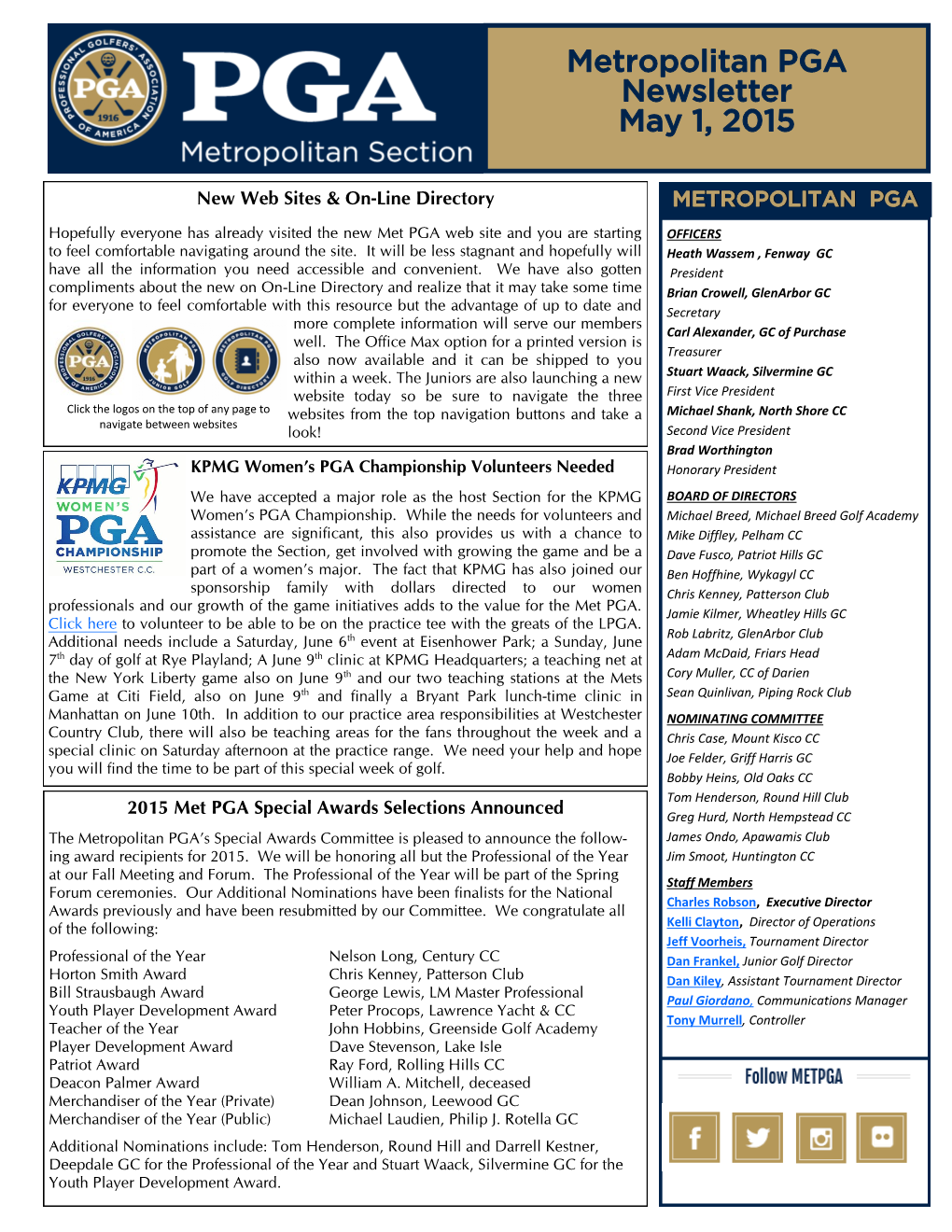 Metropolitan PGA Newsletter May 1, 2015