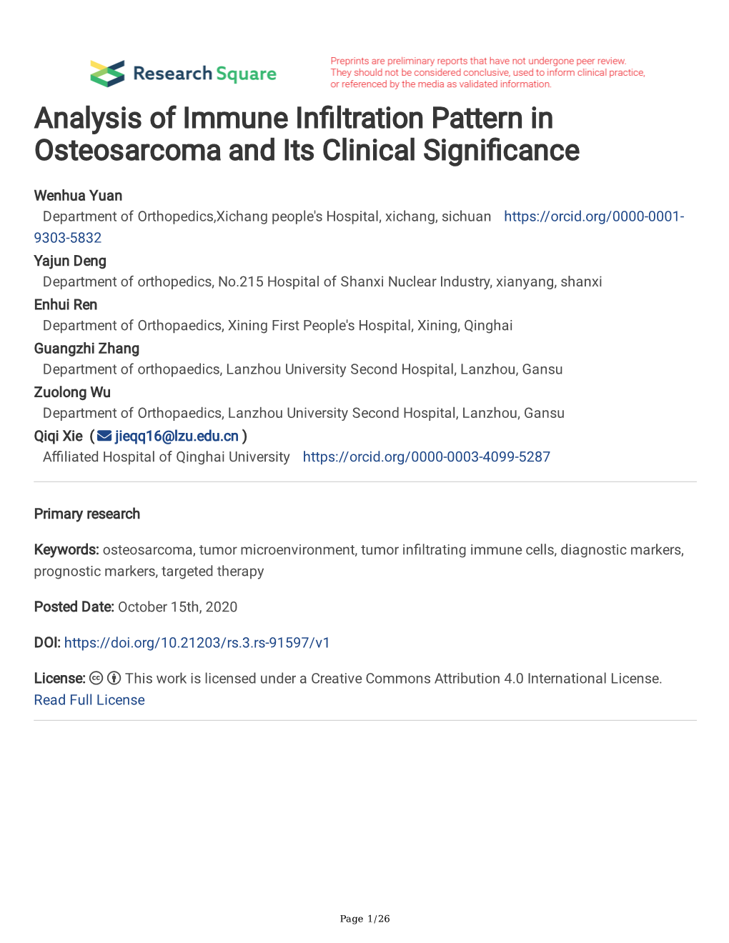 Analysis of Immune in Ltration Pattern in Osteosarcoma and Its Clinical