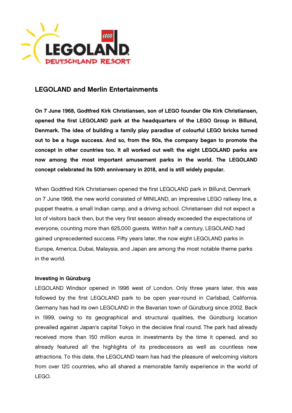 LEGOLAND and Merlin Entertainments