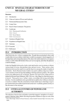 Unit 22 Spatial Characteristics of Mughal Cities*