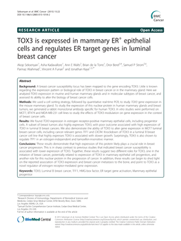 TOX3 Is Expressed in Mammary ER+ Epithelial Cells and Regulates ER