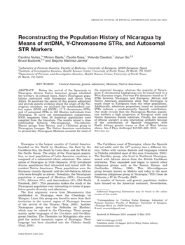 Reconstructing the Population History of Nicaragua by Means of Mtdna, Y-Chromosome Strs, and Autosomal STR Markers