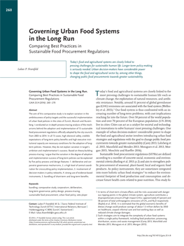 Governing Urban Food Systems in the Long Run Comparing Best Practices in Sustainable Food Procurement Regulations