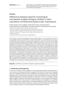 Differences Between Spanish Monolingual and Spanish-English Bilingual Children in Their Calculation of Entailment-Based Scalar I