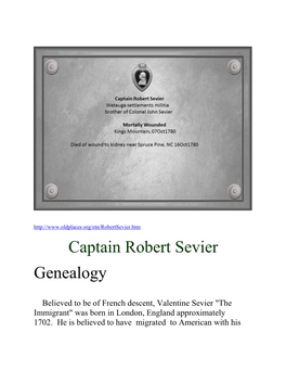Captain Robert Sevier Genealogy