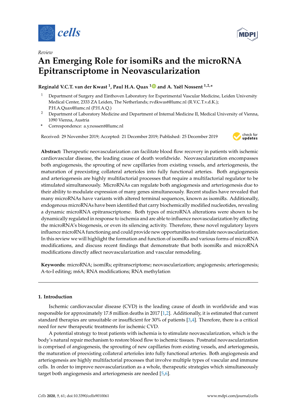 An Emerging Role for Isomirs and the Microrna Epitranscriptome in Neovascularization