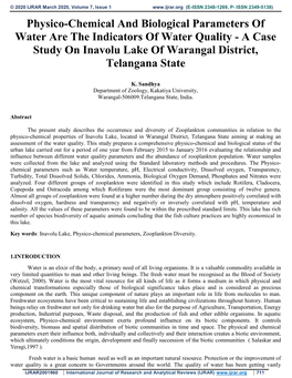 A Case Study on Inavolu Lake of Warangal District, Telangana State
