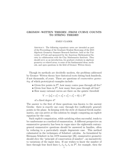 Gromov–Witten Theory: from Curve Counts to String Theory