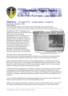 Matches – 26 April 1971 – Leeds United 1 Arsenal 0