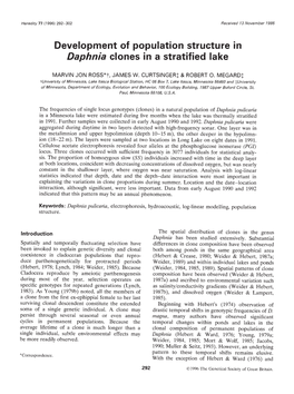 Development of Population Structure in Daphnia Clones in a Stratified Lake