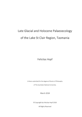 Late Glacial and Holocene Palaeoecology of the Lake St Clair