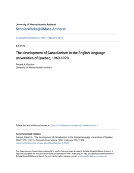 The Development of Canadianism in the English-Language Universities of Quebec, 1960-1970