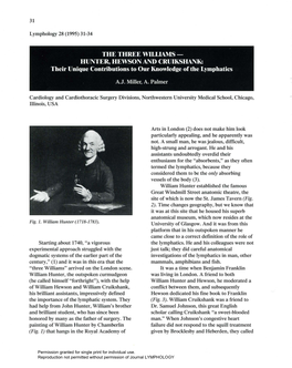 THE THREE WILLIAMS - HUNTER, HEWSON and CRUIKSHANK: Their Unique Contributions to Our Knowledge of the Lymphatics