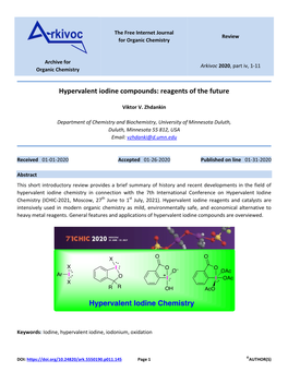 Hypervalent Iodine Compounds: Reagents of the Future