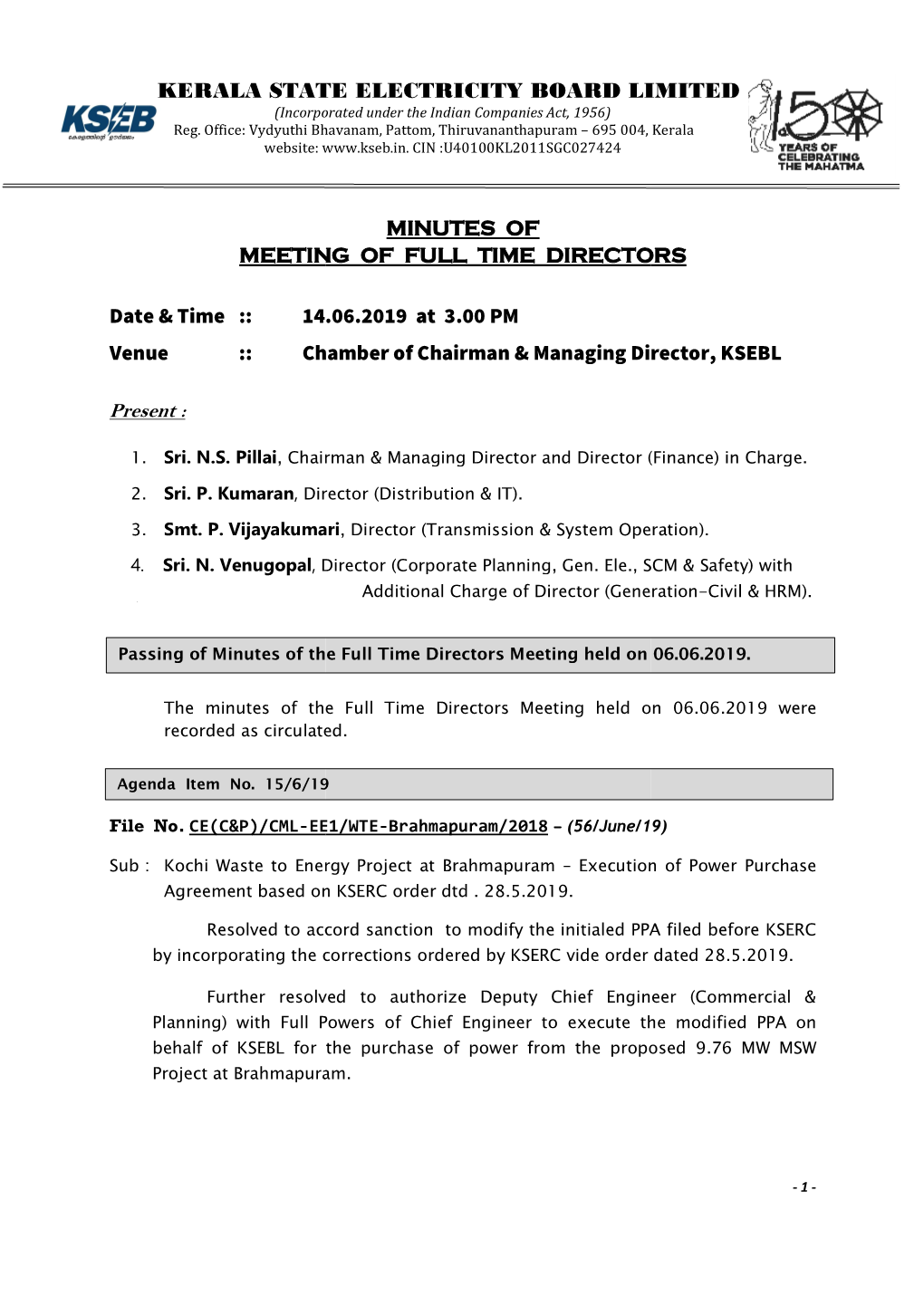 KERALA STATE ELECTRICITY BOARD LIMITED (Incorporated Under the Indian Companies Act, 1956) Reg