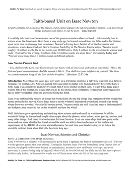 Faith-Based Unit on Isaac Newton