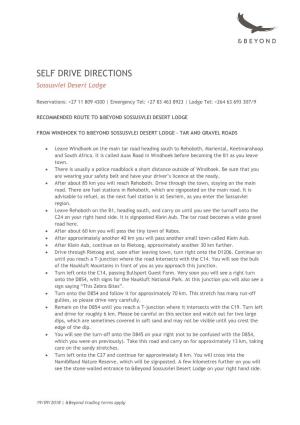 SELF DRIVE DIRECTIONS Sossusvlei Desert Lodge