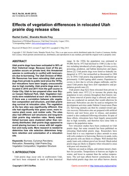 Effects of Vegetation Differences in Relocated Utah Prairie Dog Release Sites